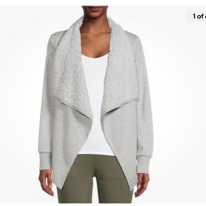 Avia Women’s Sherpa Lined Light Heather Gray Open Cardigan Size XL NEW